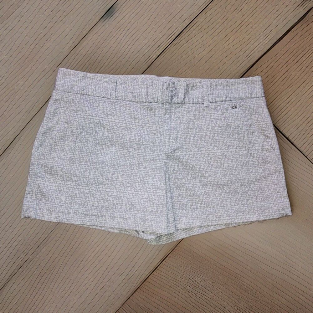 Calvin Klein Chino Shorts Womens Size 12 Grey Mid Rise Side Pockets Flat Front